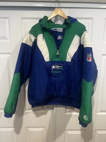 Vintage Starter Seattle Seahawks Puffer Coat Jacker Mens Large Rare  Hood Cover
