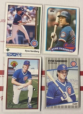 Lote de 4 Ryne Sandberg 1989 Upper Deck #120, 1989 Topps #360, 1989 Bowman #290 Foto 1 de 4