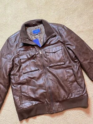 全新带标签 Apt 9 棕色人造皮革飞行员飞行员摩托车骑手轰炸机夹克大号 — 第 1/4 张图片