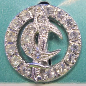 Vintage Shriners Club Anstecknadel Brosche silberfarben Strass Mond und Schwert - Bild 1 von 4