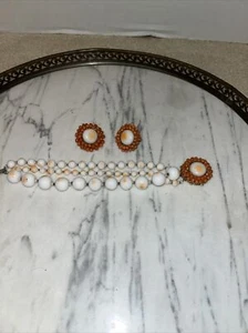 Rare Vintage & Antique Signed Miriam Haskell 1940’s Coral Bracelet & Earrings - Picture 1 of 24