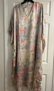 NWT Sante' Classics Kimono Night Gown~Silky Pink/Blue Pastel~66 bust~Orchids O/S - Picture 1 of 10
