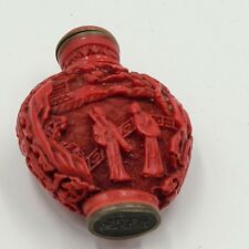 Antique Cinnabar Snuff Bottle Authentic 1800s Chinoiserie Tobacciana