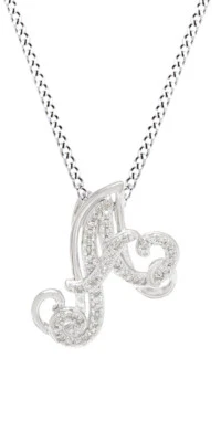 Colgante inicial "A" de plata de ley con cadena de diamantes naturales de corte redondo de 1/8 quilate Foto 1 de 4