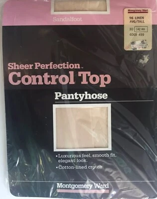 Pantyhose Vintage Control Top ecru Linen color Montgomery Ward Avg/tall (a22) - Image 1 of 4