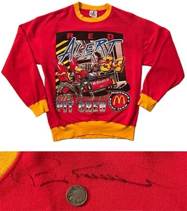 VTG 90s AUTOGRAPHED BILL ELLIOTT PIT CREW NASCAR McDonald's Y2K Sweatshirt Red - Picture 1 of 24