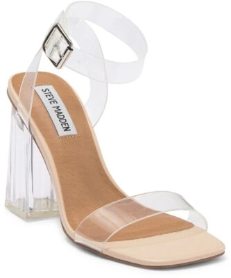 Sandalias STEVE Madden "Cien" Tacón Bloque Transparente Mujer Talla 9 Nuevas Foto 1 de 4