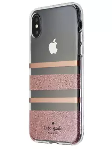 Kate Spade Flexible Hardshell Case for iPhone X / XS Charlotte Stripe Rose Gold - Picture 1 of 1