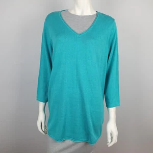Suzannegrae Size XL Knit Jumper 3/4 Sleeve V Neck Teal Green Women NEW $39 - Bild 1 von 12