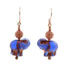 ELEPHANT Earrings ~ Blue Frosted Sea-Glass & Pink Sun Flowers BNWT Hand Made U.K