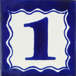 Mexican Ceramic Tile House Number Home Address Blue Tile # 1 - Picture 1 of 2