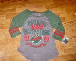 WOMENS~LADIES MINNESOTA WILD 3/4 SLEEVE GRAY T-SHIRT~SMALL~NWT - Picture 1 of 3