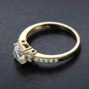 2Ct Round Cut Simulated Diamond Women's Engagement Ring 14K Yellow Gold Plated - Picture 1 of 5