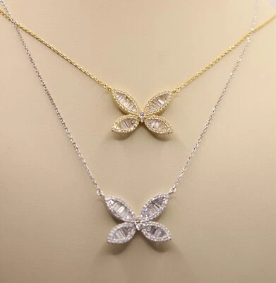 Collana Argento Ciondolo Farfalla Zirconi bianchi mm 30x20 Rodiata e Dorata - Immagine 1 di 4