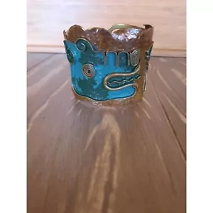 Vintage Casa Maya Crocodile Wide Cuff Bracelet Mexico Enamel Copper - Picture 1 of 12
