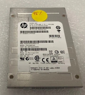 HP 750222-001 400GB 12G VK0400JEABD SAS 2.5" SFF SC SSD 95% Health - Image 1 of 2