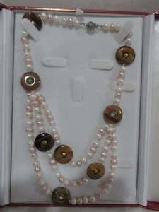 6-7mm FINE QUALITY+FRESHWATER PEARL AND TIGER'S EYE CASCADING+16" CHOKER - Picture 1 of 8