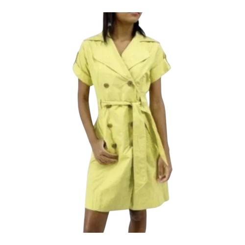 VETEMENTS Abito trench Cabi Safari manica corta con cintura nespolo giallo verde taglia large nuovo con etichette
