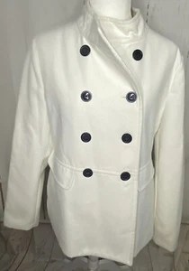 Old Navy Off White Pea coat Size Large with Pockets Buttons Jacket Winter - Picture 1 of 12