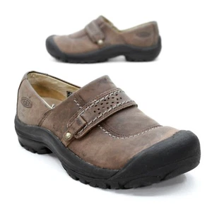 Keen Ladies 6.5 (37) Kaci Slip On Walking Loafers Brown Leather Bumper Toe Clogs - Picture 1 of 12