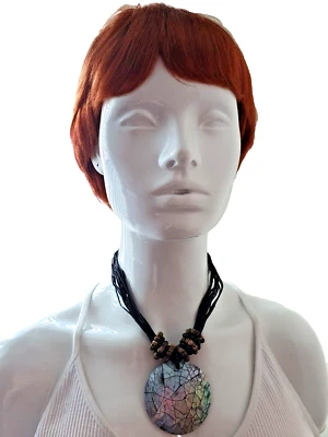 Brown Beads Seed Mother of Pearl Disc Pendent Choker Ethnic Tribal No Metal BNWT - Image 1 of 4