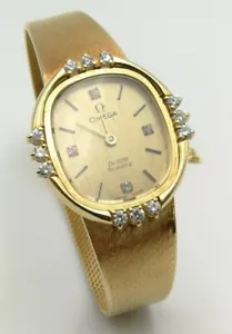 VINTAGE OMEGA DE VILLE 18KT SOLID GOLD WITH DIAMONDS!!! - QUARTZ - EXCELLENT!!! - Picture 1 of 5