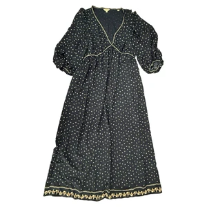 Max Studio Floral V-Neck Empire Waist Maxi Dress Women Large Navy Blue - Picture 1 of 15