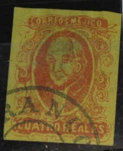 Francobollo Timbrato N Messico ° 10- 4 R Rossa Su Giallo 1861 BAR - Foto 1 di 1