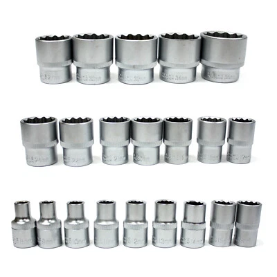 21pcs 1/2" Dr. 12 Gear Lock Socket Set Thin Wall Rounded Sockets 8 - 36mm Metric - Image 1 of 4