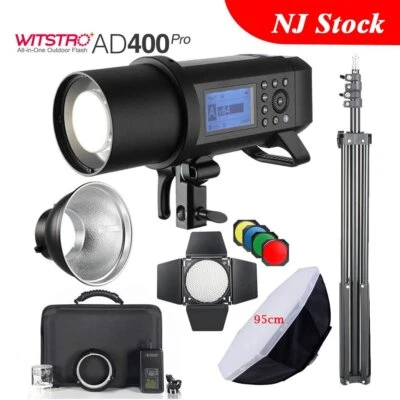 US Godox AD400Pro 2.4G TTL Studio Flash+BD-04 Barn Door+95cm Softbox Stand Kit - Image 1 of 4