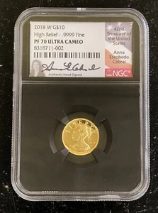 2018-W G$10 .9999 1/10th oz Gold American Liberty High Relief NGC PF70UC Cabral - Picture 1 of 13