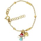 Sterling Silver Beaded Cable Baby ID Bracelet Yellow Gold Finish Heart  Angel