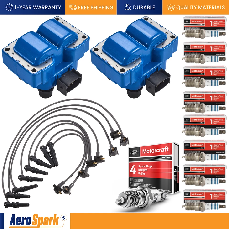 2pcs Ignition Coil & Wireset & 8pcs Motorcraft Spark Plug for Ford Ranger FD487 - Image 1 of 4