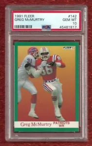 Fleer #142 GREG McMURTRY PSA 1991 10 GEMAS COMO NUEVAS POP 1 NUEVOS PATRIOTAS DE Inglaterra - Imagen 1 de 1
