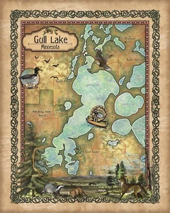 Póster de impresión artística mapa de Gaviota Lake Minnesota marco vintage decoración de pared hogar y regalo - Imagen 1 de 1