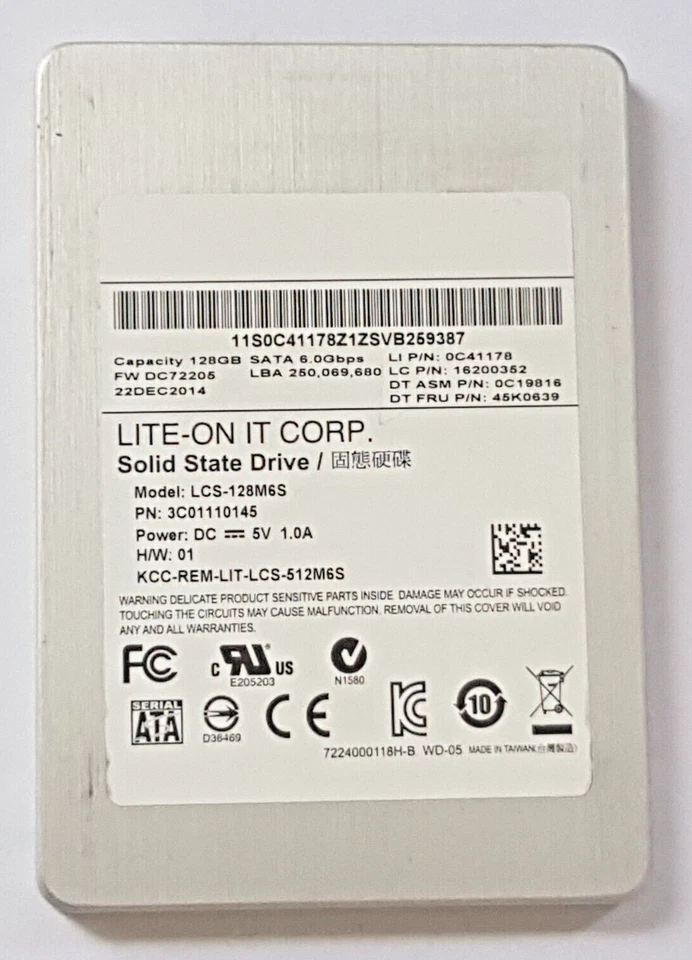 128 GB SATA III LITE-ON LCS-128M6S MLC SSD 2.5" Internal Hard Drive - Image 1 of 1