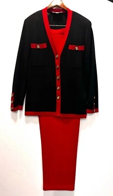 JUEGO DE 2 PANTALONES Y CHAQUETA ROJOS Y NEGROS COLECCIÓN ST. JOHN, TALLA MEDIANA Foto 1 de 4