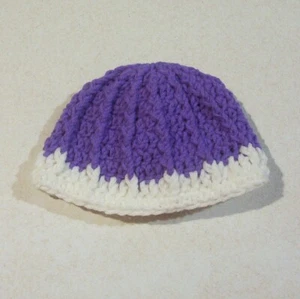 Crochet Purple with White Trim Ribbed Stocking Cap 16-18" Doll - Picture 1 of 1