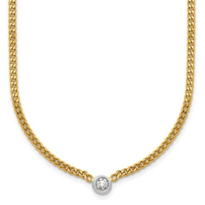 14k Two-Tone Gold 1/5 carat Lab Grown Diamond VS+ F+ 18 inch Curb Necklace - Picture 1 of 2