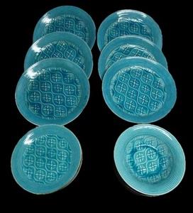 PLACE SETTING FOR 6 PIER 1 TURQUOISE CRACKLE PLATES AND BOWLS 6 OF EA SEE DESC - Picture 1 of 11