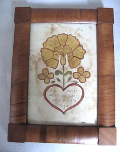Antique Fraktur Hand Painted Flowers and a Heart Folk Art Pennyslvania - Picture 1 of 8