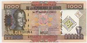 Guinea 1000 Francs 2010 Pick 43 UNC Uncirculated Banknote Conmemorative - Picture 1 of 2