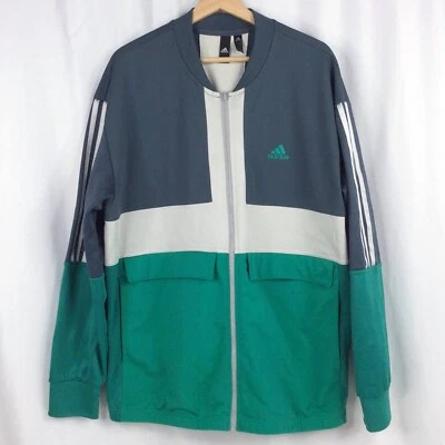 Adidas Men's Track Jacket Size XL Gray Teal Green Full Zip - Image 1 of 4