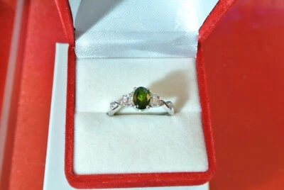 ANILLO CROMO DIOPSIDO Y TOPACIO BLANCO PLATINO SOBRE 925 S.S. TALLA 7 TGW 1,28 cts Foto 1 de 4