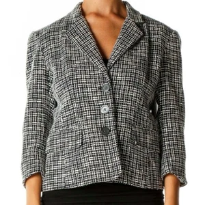 MICHAEL KORS Blk N' White Silk Blend Houdstooth Tweed Cropped Blazer/Jacket S/6 - Picture 1 of 9