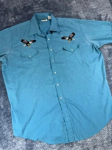 Ely Shirt Men’s XXL 80s Pearl Snap Western Turquoise Black Embroidered VTG - Picture 1 of 10