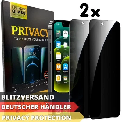 HUELLENLAND Glas Sichtschutz für iPhone 16 15 14 13 Schutzfolie Anti Spy Folie Dunkel Panzer