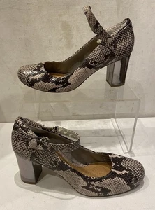 Clarks Deva Dolly Natural Snake Leather Ankle Strap Court Shoes Size 7 - Picture 1 of 9