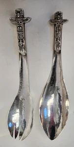 Jefferies & Co Victoria BD Pair Hammered Silverplate Salad Servers Totem Handles - Picture 1 of 5