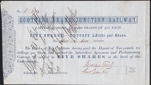 Schottland 1845 Grand Junction Railway Anteilszertifikat ....................B6055 - Bild 1 von 1
